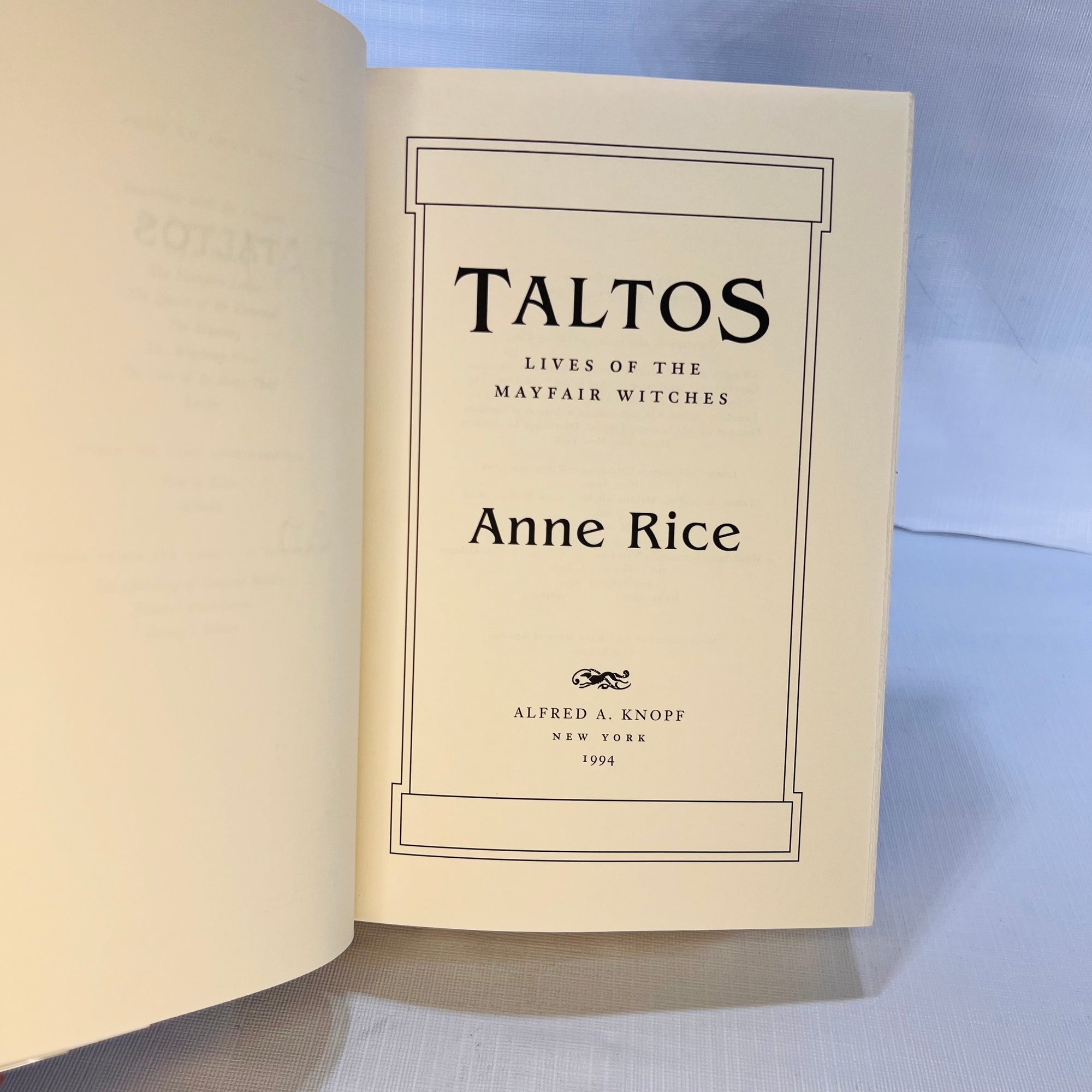 Taltos Lives of the Mayfair Witches by Anne Rice 1994 First Edition Alfred A. Knopf