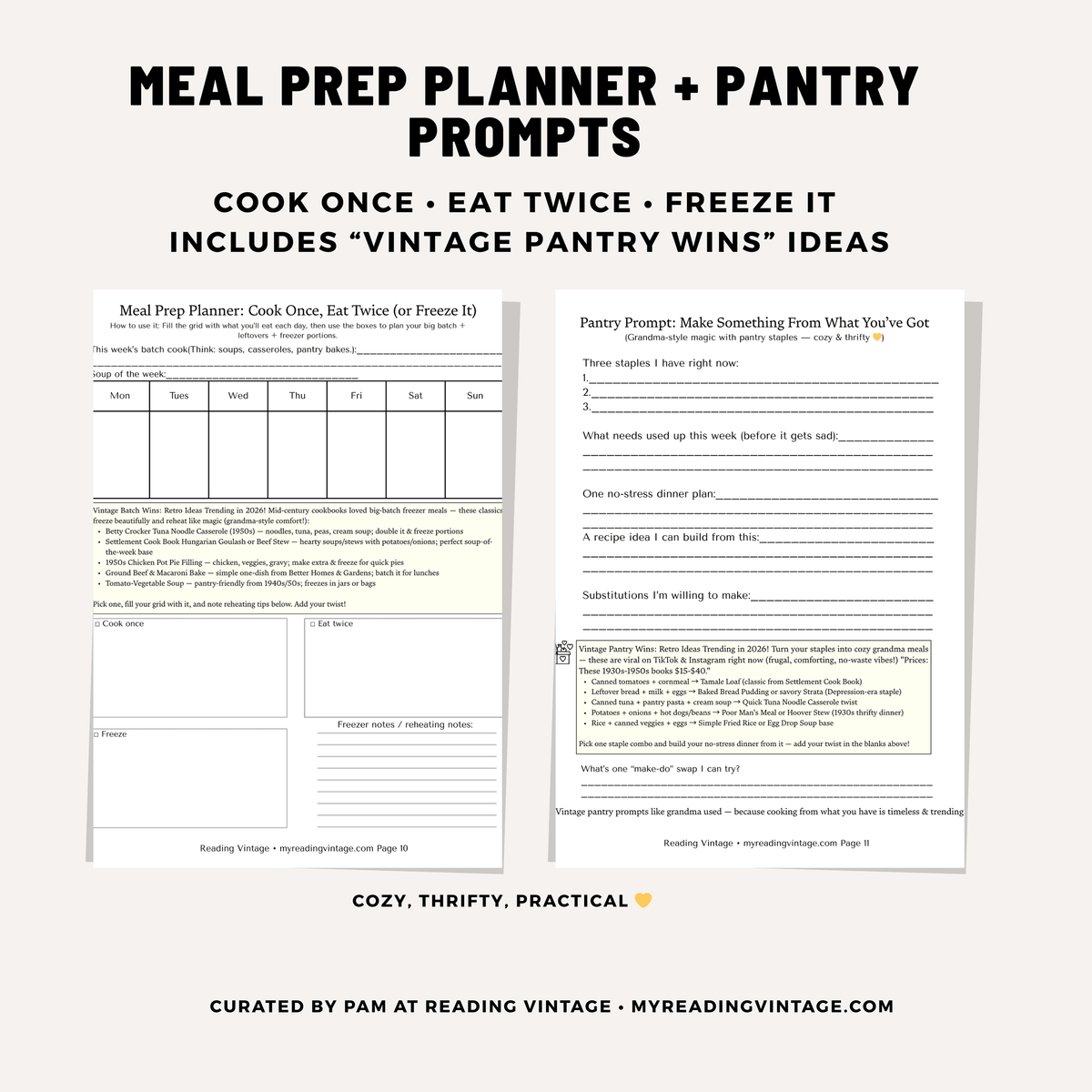 Vintage Cookbook Toolkit Printable PDF – 2026 Edition (Estate Sale + Collector + Cookbook Club)