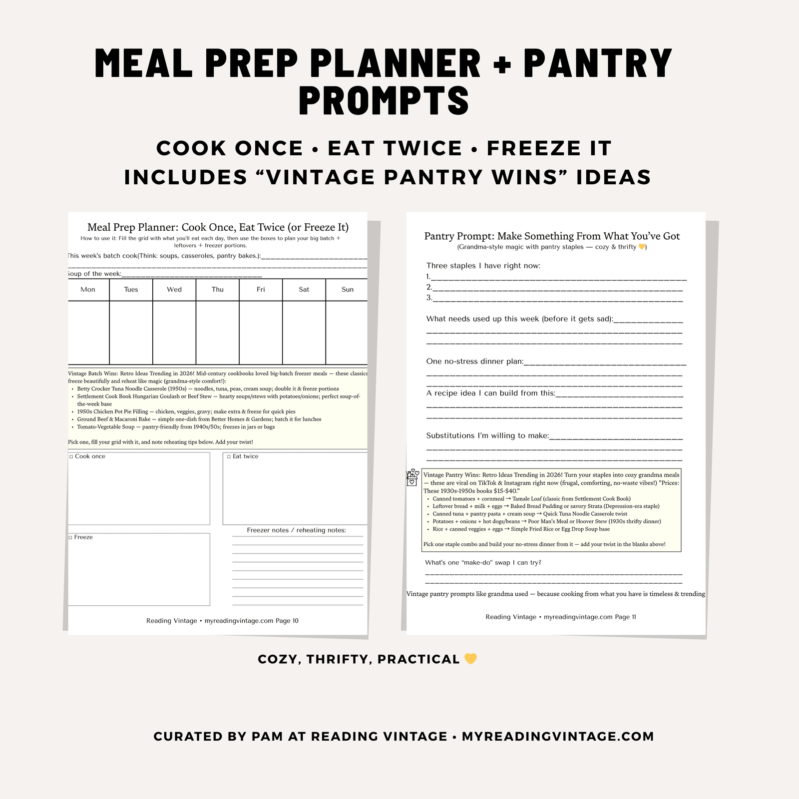 Vintage Cookbook Toolkit Printable PDF – 2026 Edition (Estate Sale + Collector + Cookbook Club)