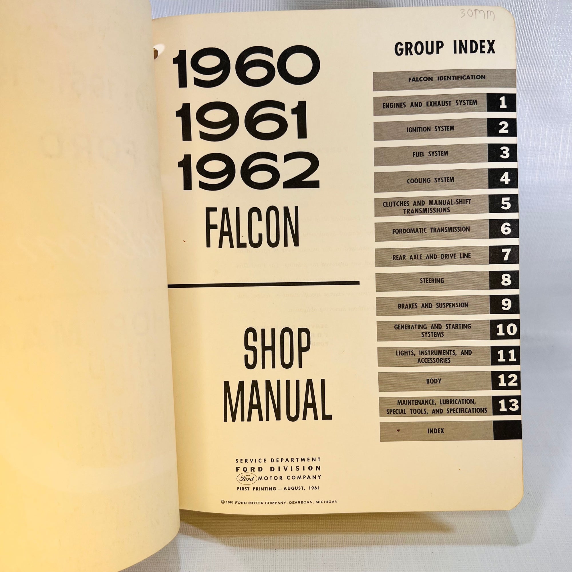 Ford Falcon Shop Manual 1960 61 62 by Service Dept of Ford Motor Co 1961