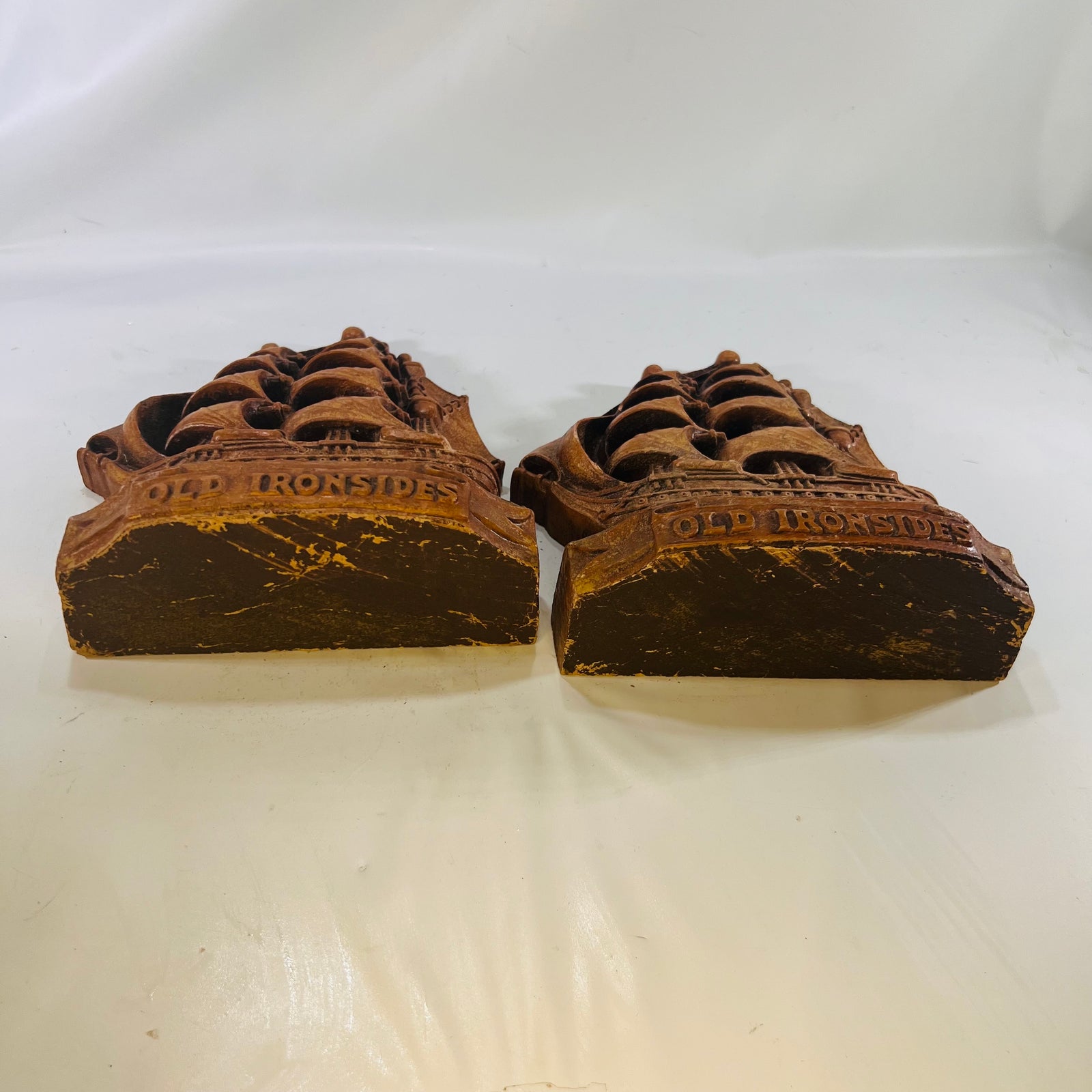 Pair of Old Ironside USS Constitution Ship Wooden Bookends 1940s  Decorative Tall Ships for your Library