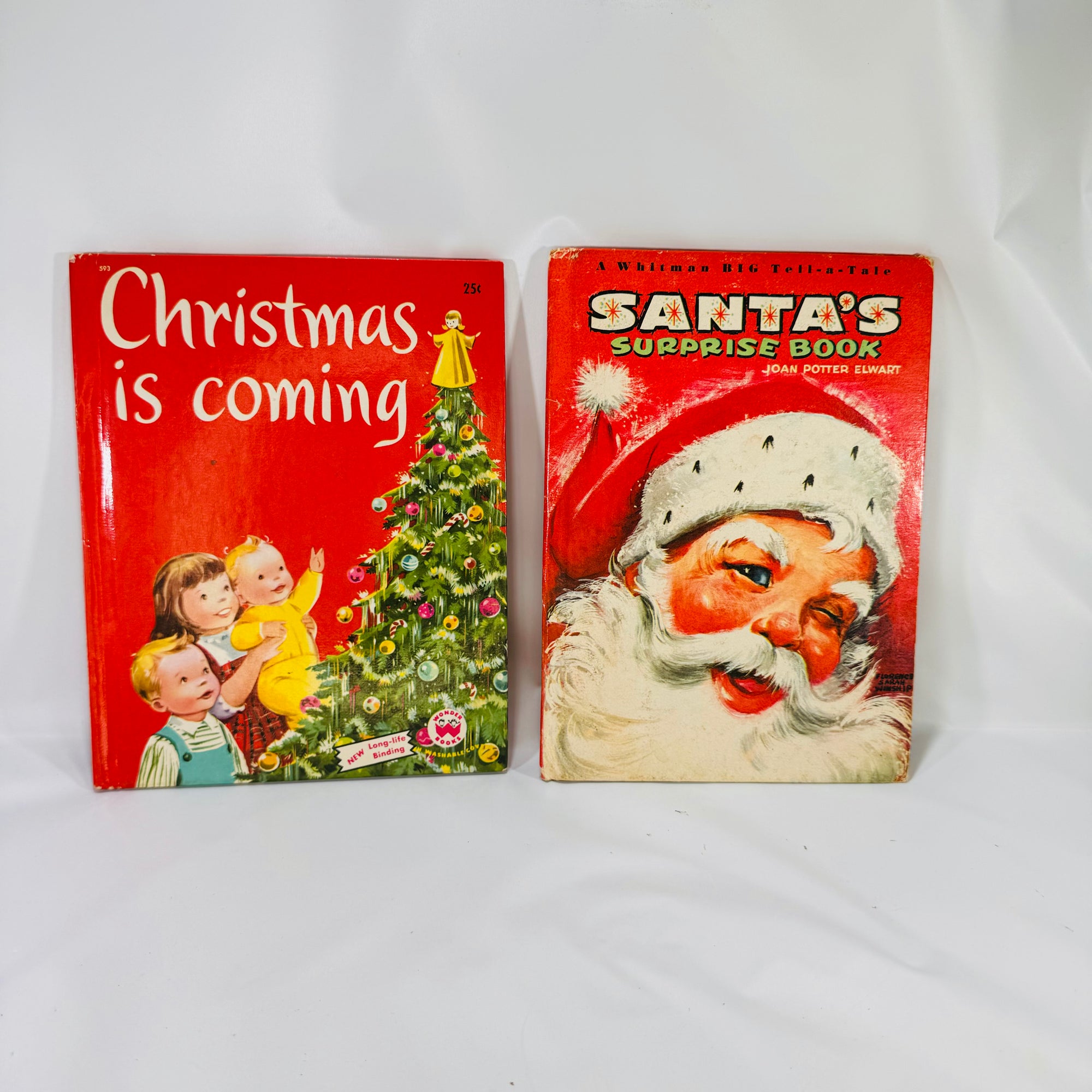 Two Vintage Christmas Children's Story Books Christmas is Coming 1952 Santa's Surprise Book 1966