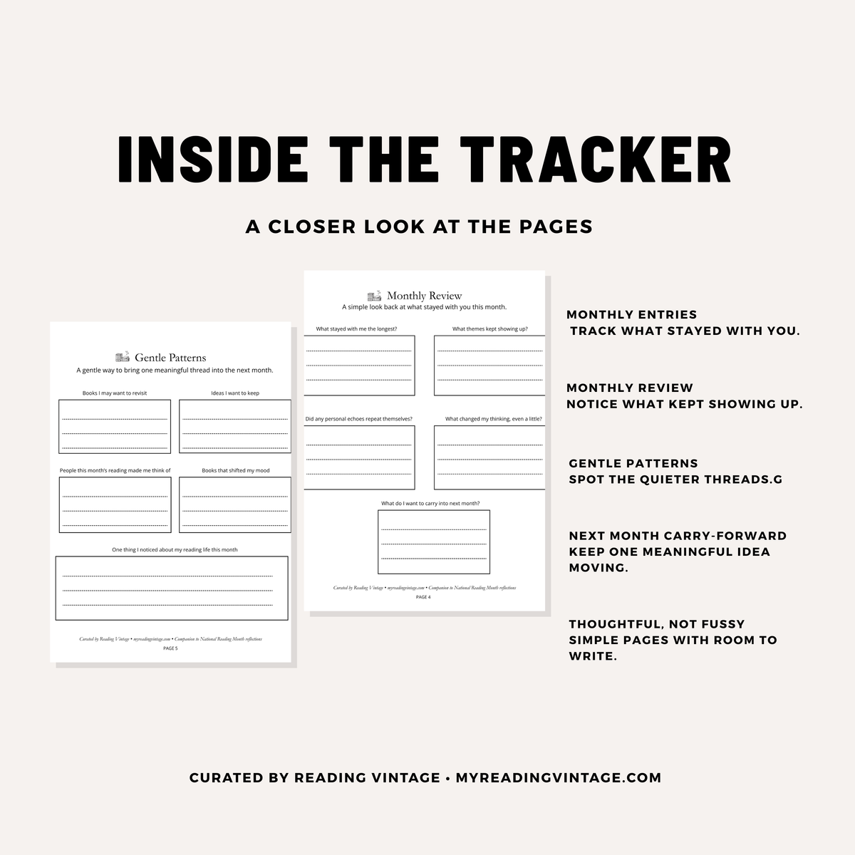 Monthly Reading & Reflection Tracker Printable | 6-Page Reading Journal PDF