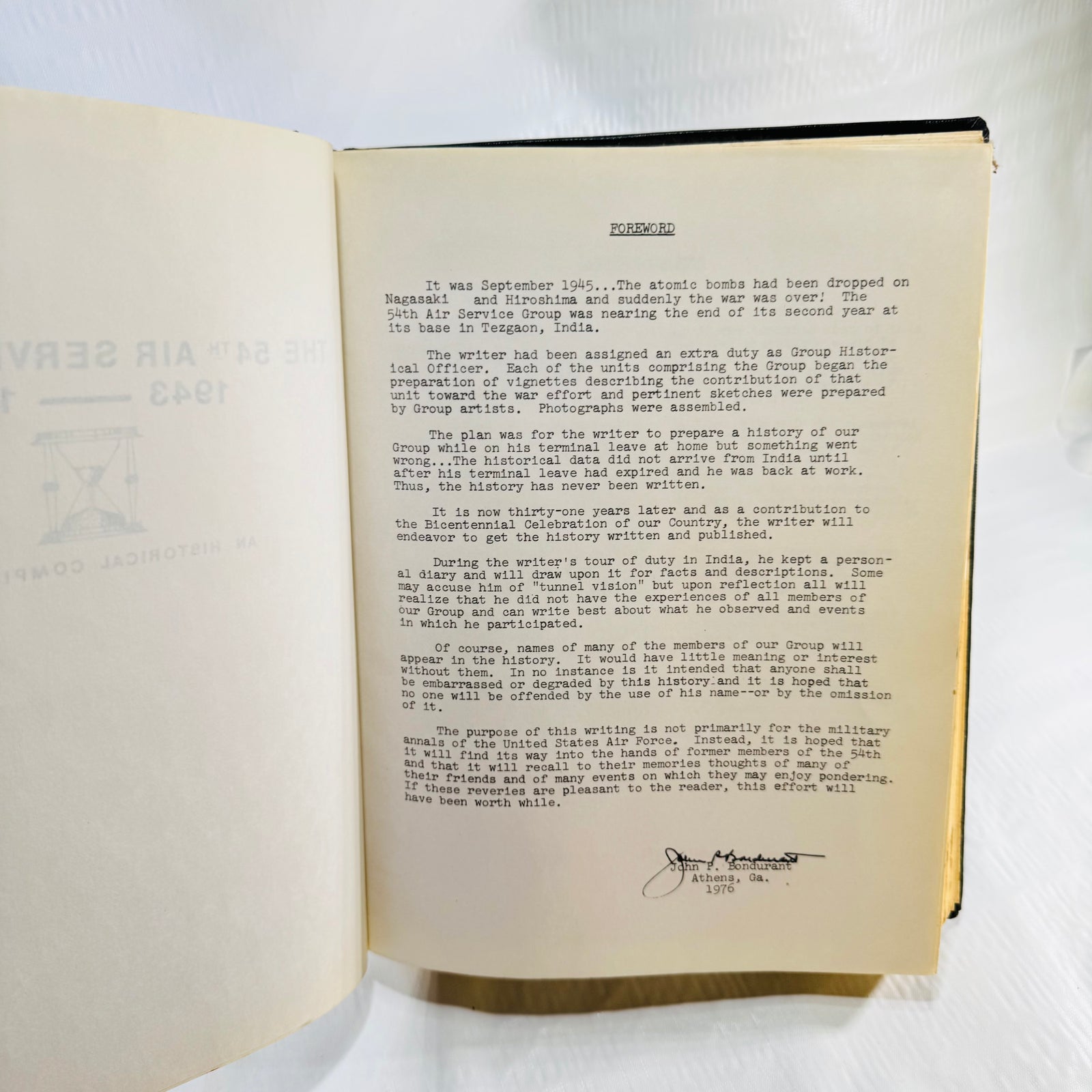 Foreword page of the WWII 54th Air Service Group unit history