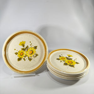 Mikasa Stone Manor Melissa F5811 Salad Plates Set of 5, Vintage Japan Stoneware Dessert Plates, Yellow Floral Discontinued
