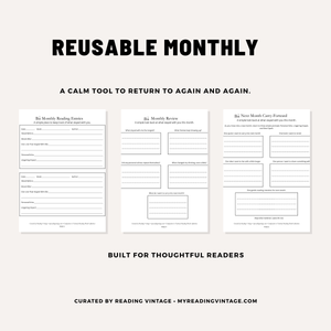 Monthly Reading & Reflection Tracker Printable | 6-Page Reading Journal PDF