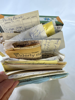 Vintage Cute Floral Metal Recipe Box Packed full of Handwritten, Newspaper and Magazine Recipes Clippings