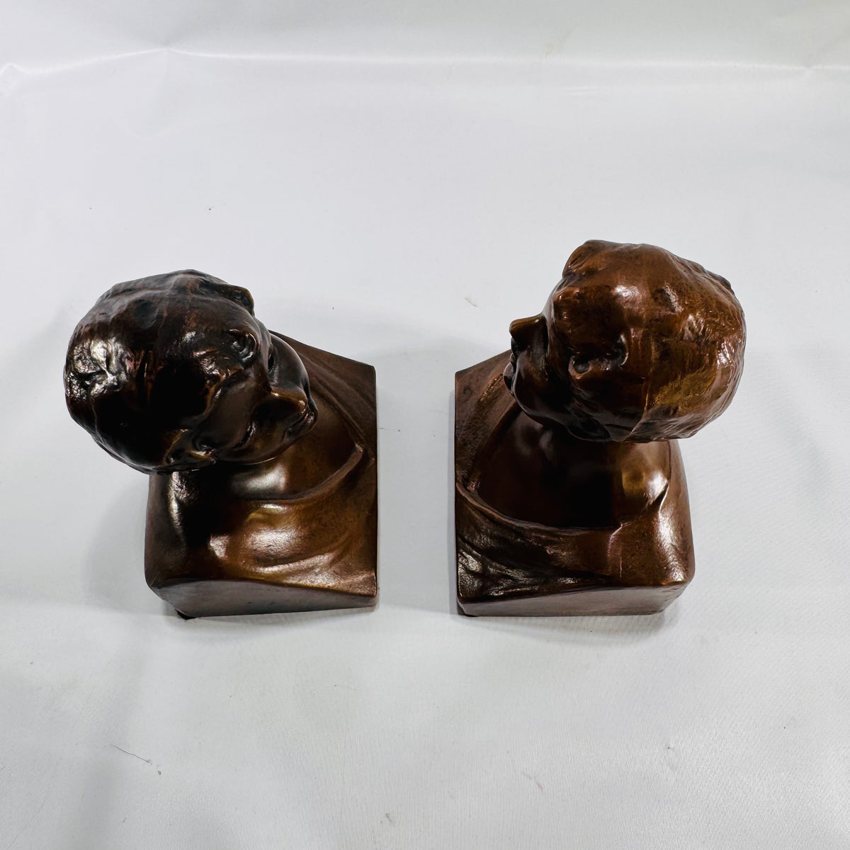 1930 Weidlich Brothers “Youth” Bookends – Bronze Patina Sculptural Pair
