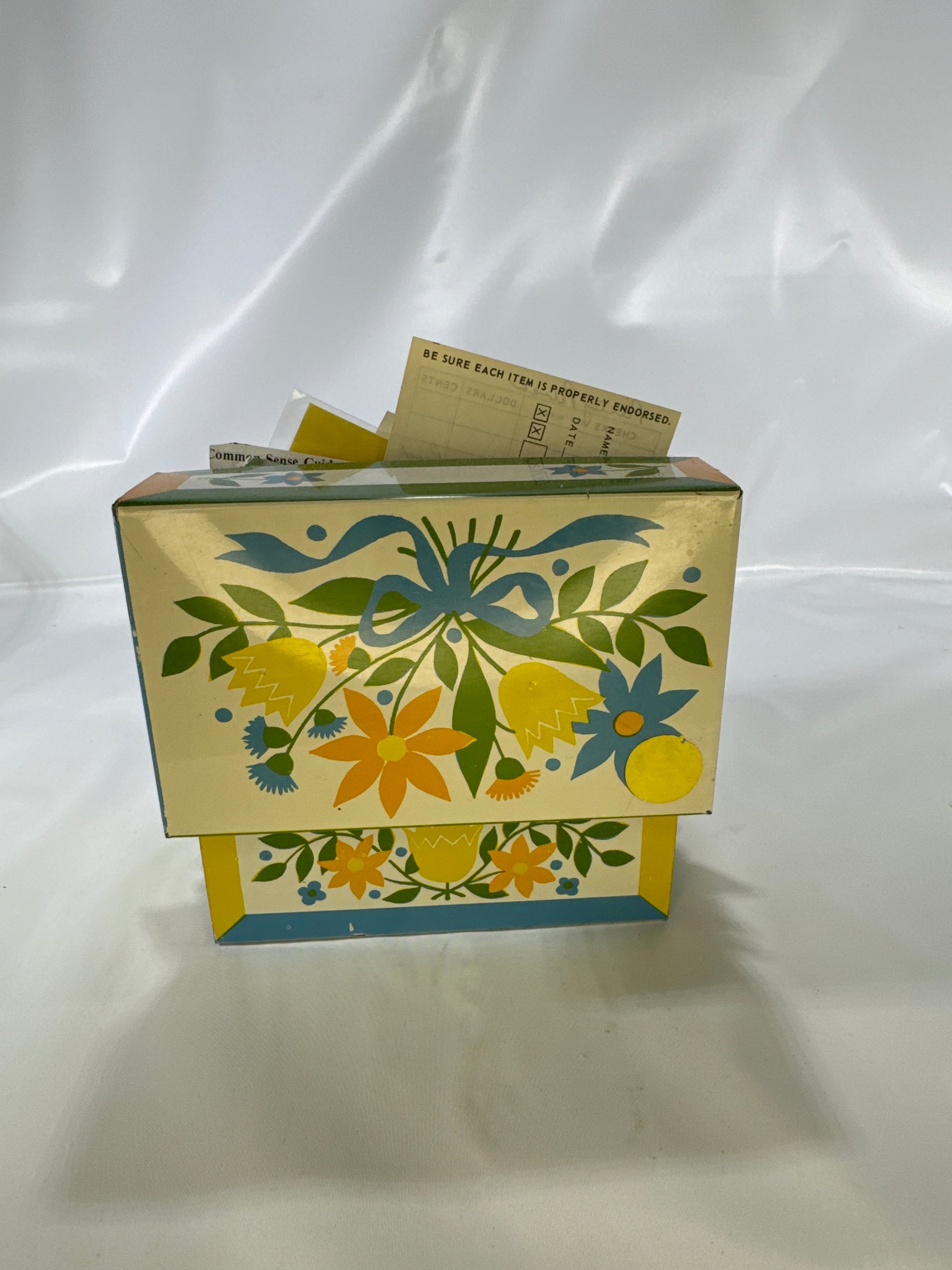 Vintage Cute Floral Metal Recipe Box Packed full of Handwritten, Newspaper and Magazine Recipes Clippings