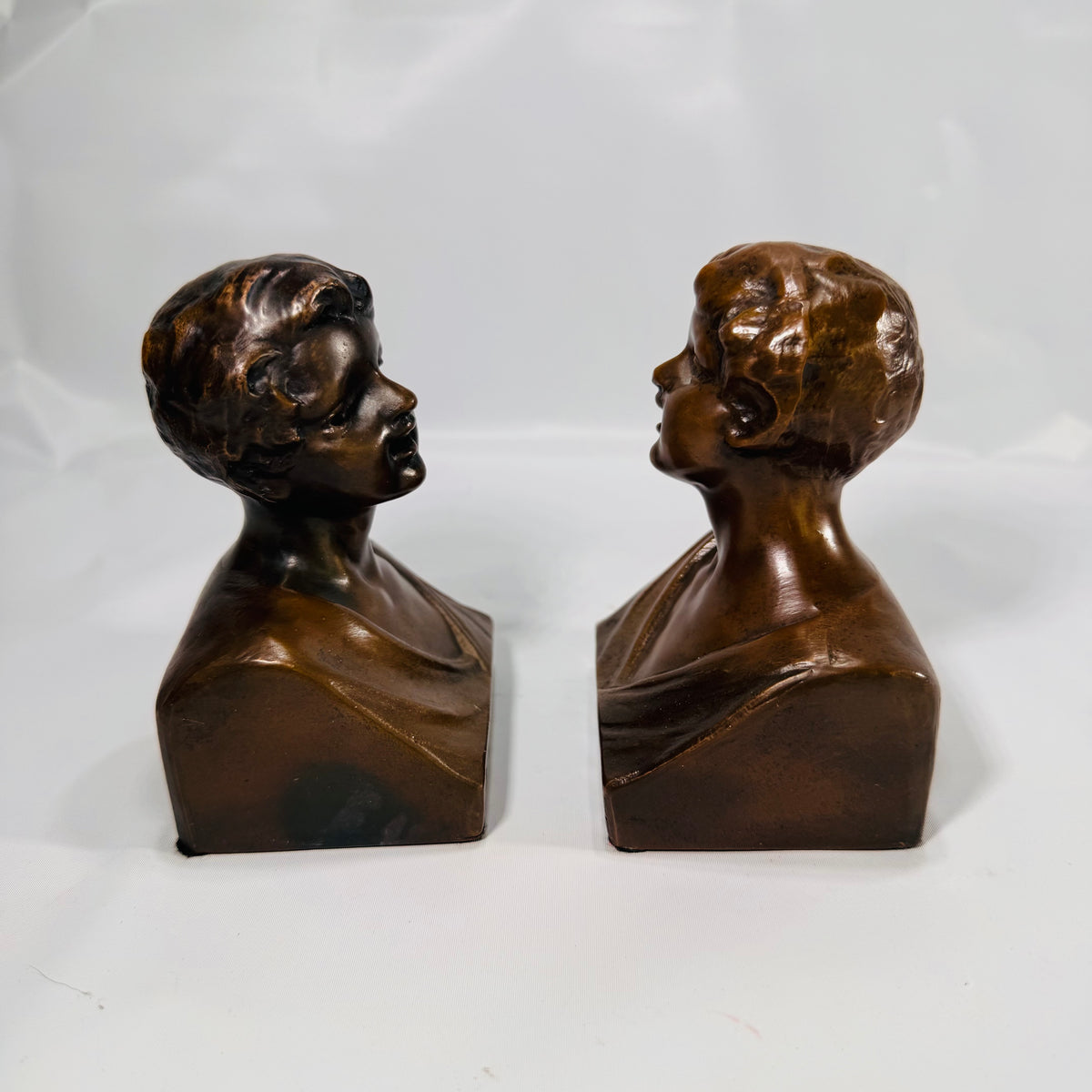 1930 Weidlich Brothers “Youth” Bookends – Bronze Patina Sculptural Pair
