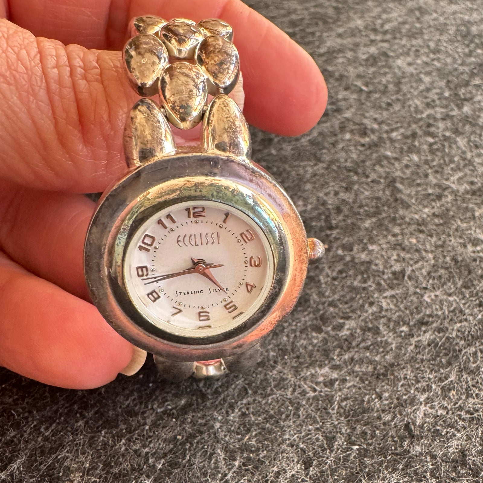 Vintage Ecclissi Sterling Silver Ladies Watch 8” Bracelet | Japan Quartz | 925 Silver Link Wristwatch | Small Round Face Untested As Found