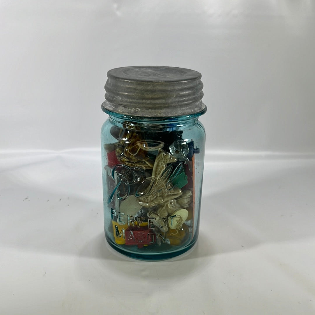 Ball Perfect Mason Pint Jar with Lid filled with Colorful Small Collectables Vintage Decor