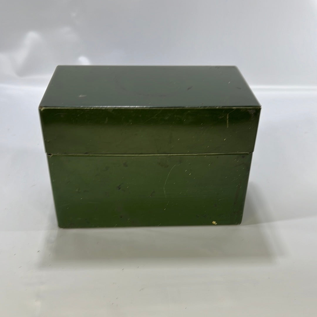 Green Vintage Metal Recipe Box Handwritten Magazine Newspaper Recipes & More