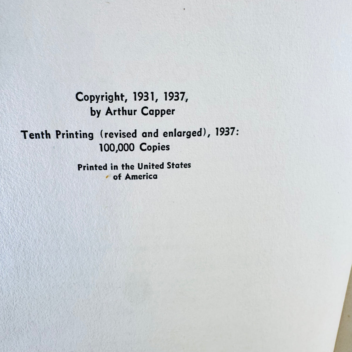 Copyright page showing tenth printing revised and enlarged