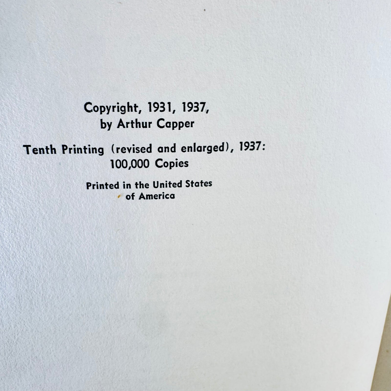 Copyright page showing tenth printing revised and enlarged