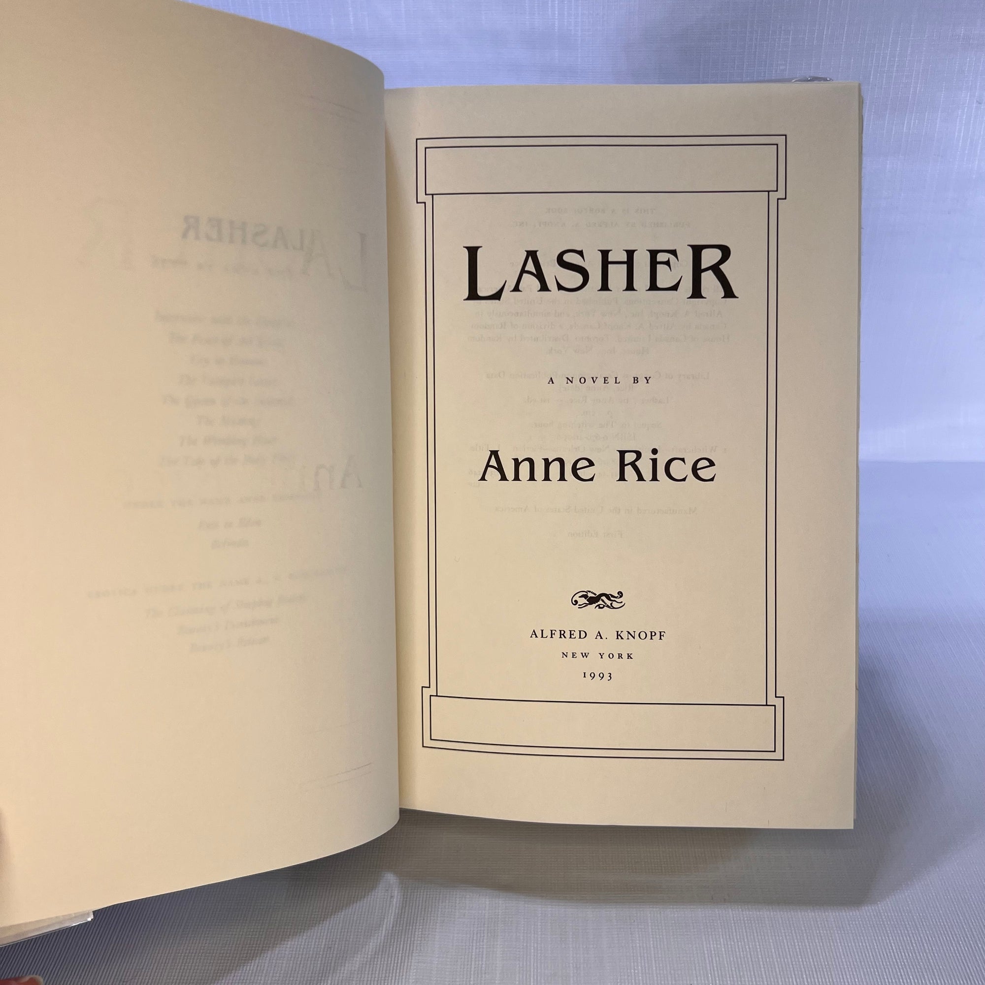 Lasher by Anne Rice 1993 First Edition Alfred A. Knopf