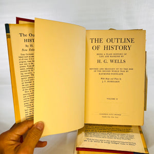 The Outline of History by H.G.Wells Garden City Books Two Volumes-Reading Vintage
