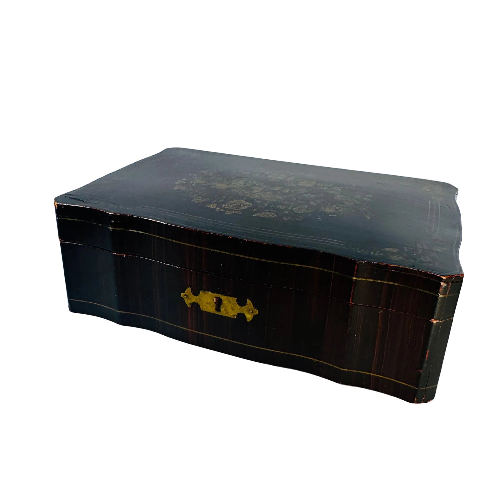 Antique Black Lacquer Box Victorian Chinoiserie Storage Box