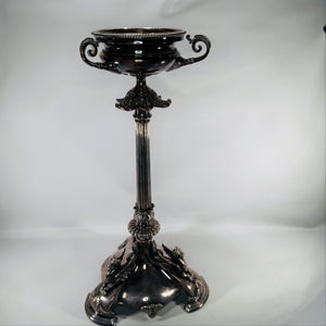 Antique Elkington & Co “Grecian” Silverplate Tall Fruit Stand / Tazza Comport – Victorian Dessert Service – 16”