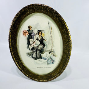Harrison Fisher The American Girl in France Framed Print Antique Gold Oval Gesso Frame Charles Scribner's Sons