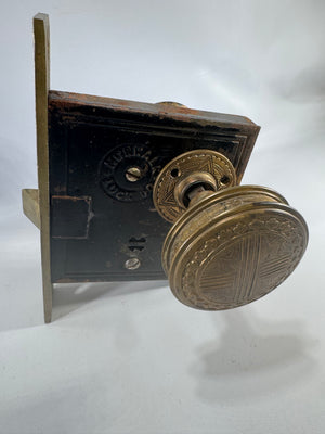 Antique Norwalk Mortise Lock Set with Ornate Brass Door Knobs Victorian Door Hardware