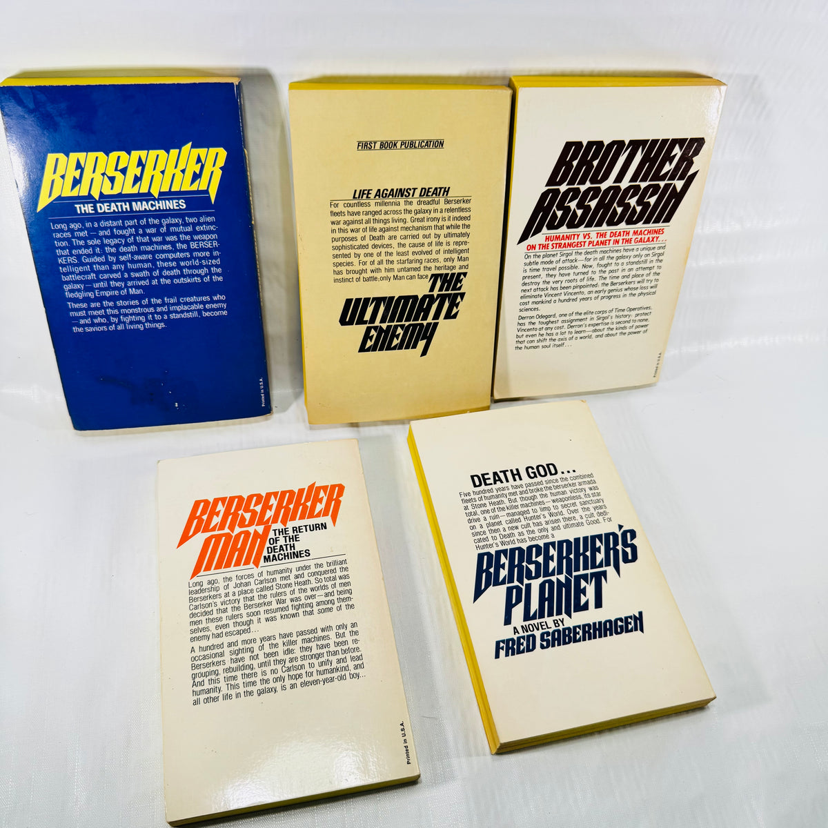 Five Berserker paperbacks, back covers