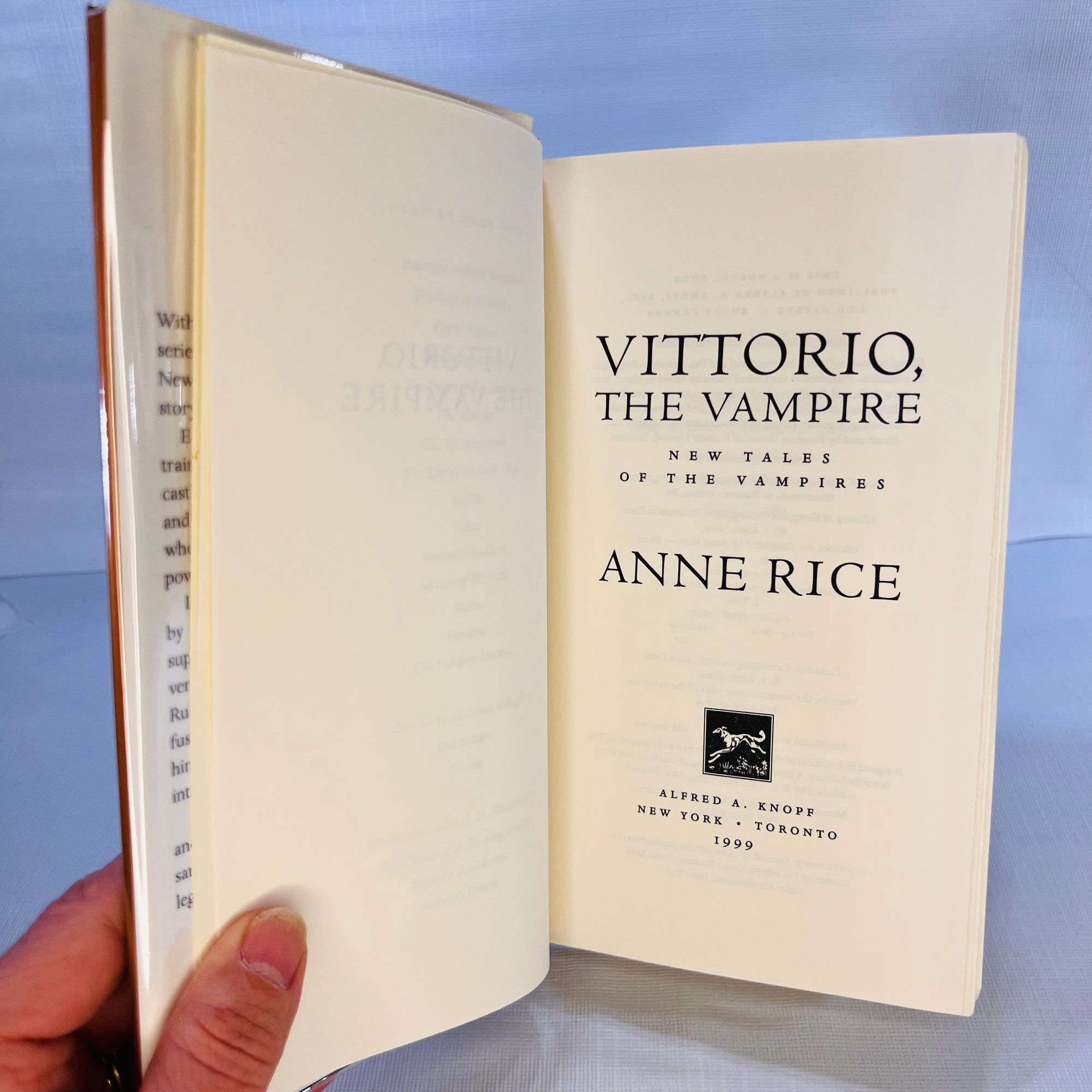 Vittorio The Vampire by Anne Rice 1999 First Trade Edition Alfred A. Knopf