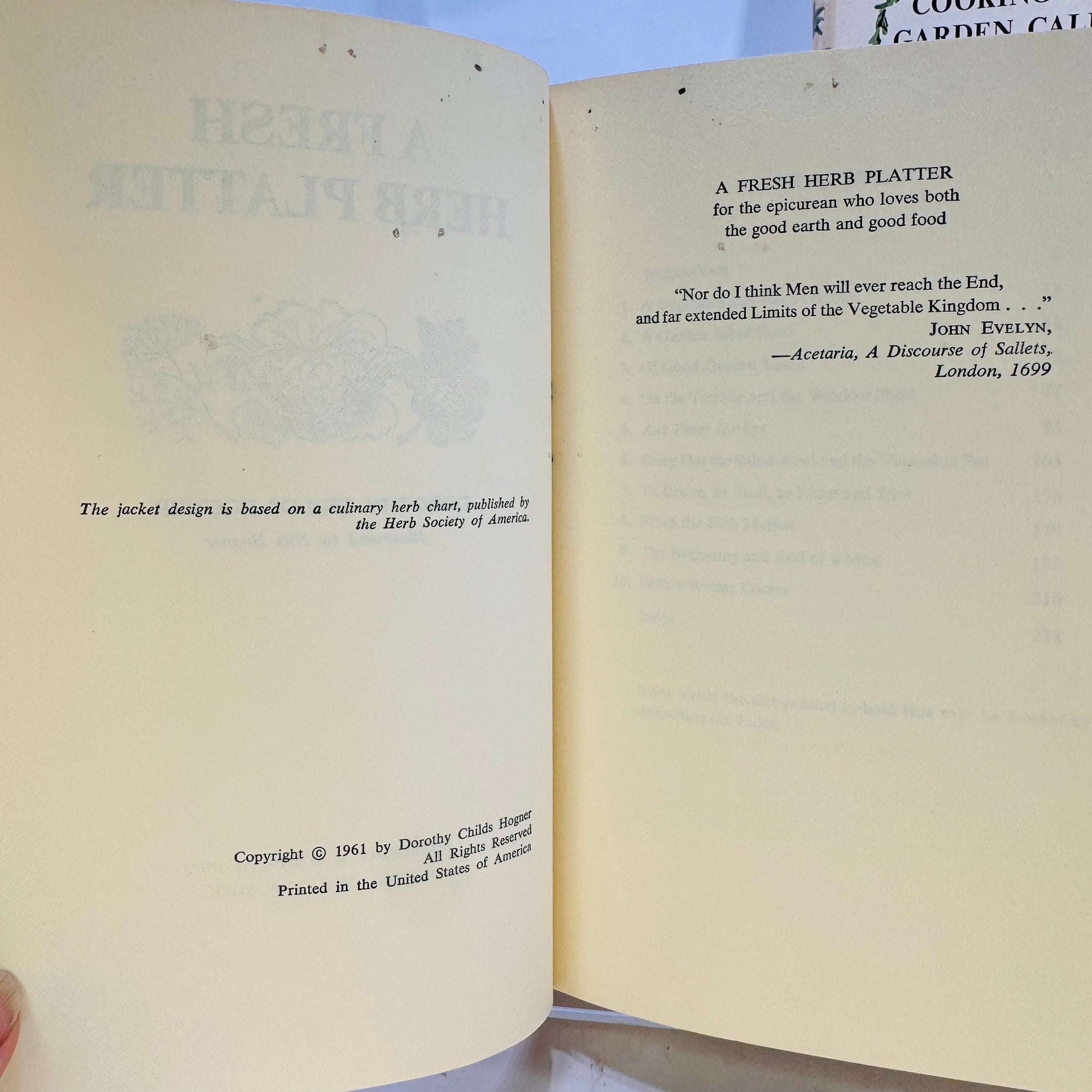 Vintage Herb and Seasonal Cooking Collection: "A Fresh Herb Platter" by Dorothy Childs Hogner (1961) & "Cooking by Calendar" by Ruth A. Matson (1955