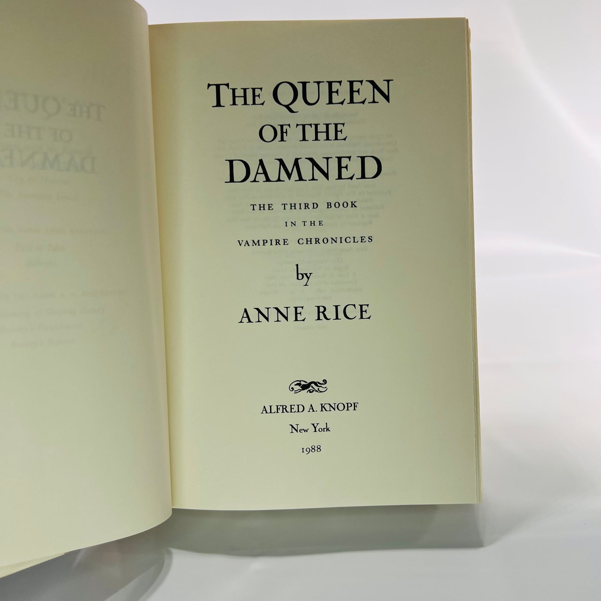 The Queen of the Dammed by Anne Rice Book Three of The Vampire Chronicles 1988 First Edition Alfred A. Knopf
