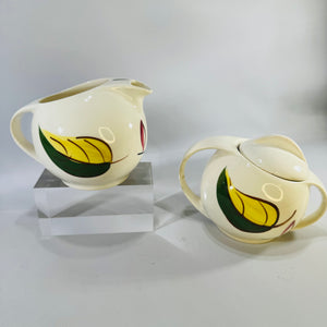 Blue Ridge Fantasia Creamer Sugar Bowl Set, Vintage Skyline Shape Hand Painted Southern Potteries
