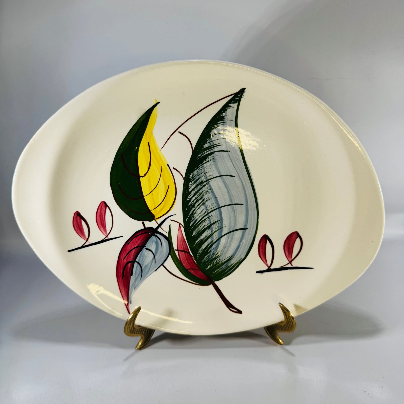 Blue Ridge Fantasia Oval Platter Vintage Hand Painted Southern Potteries Leaf Serving Dish