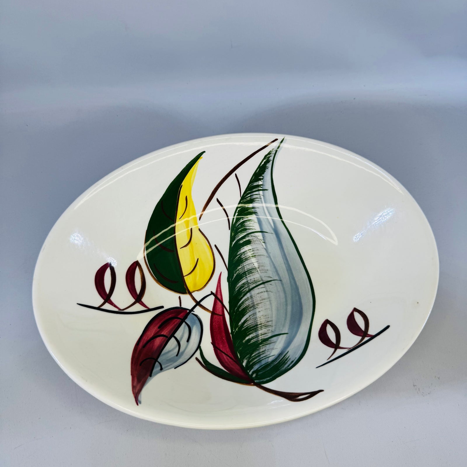 Blue Ridge Fantasia Serving Bowl Vintage Hand Painted Southern Potteries Oval Leaf Dish