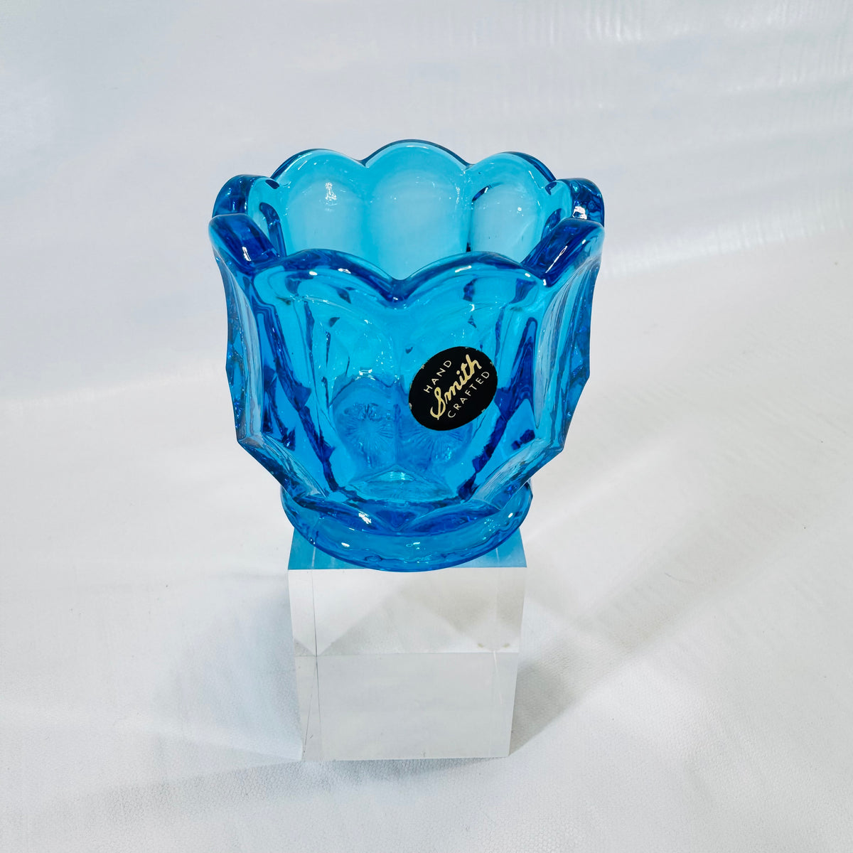 L.E. Smith Moon and Stars Blue Glass Votive Toothpick Holder