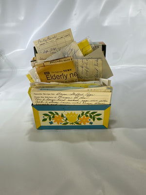 Vintage Cute Floral Metal Recipe Box Packed full of Handwritten, Newspaper and Magazine Recipes Clippings