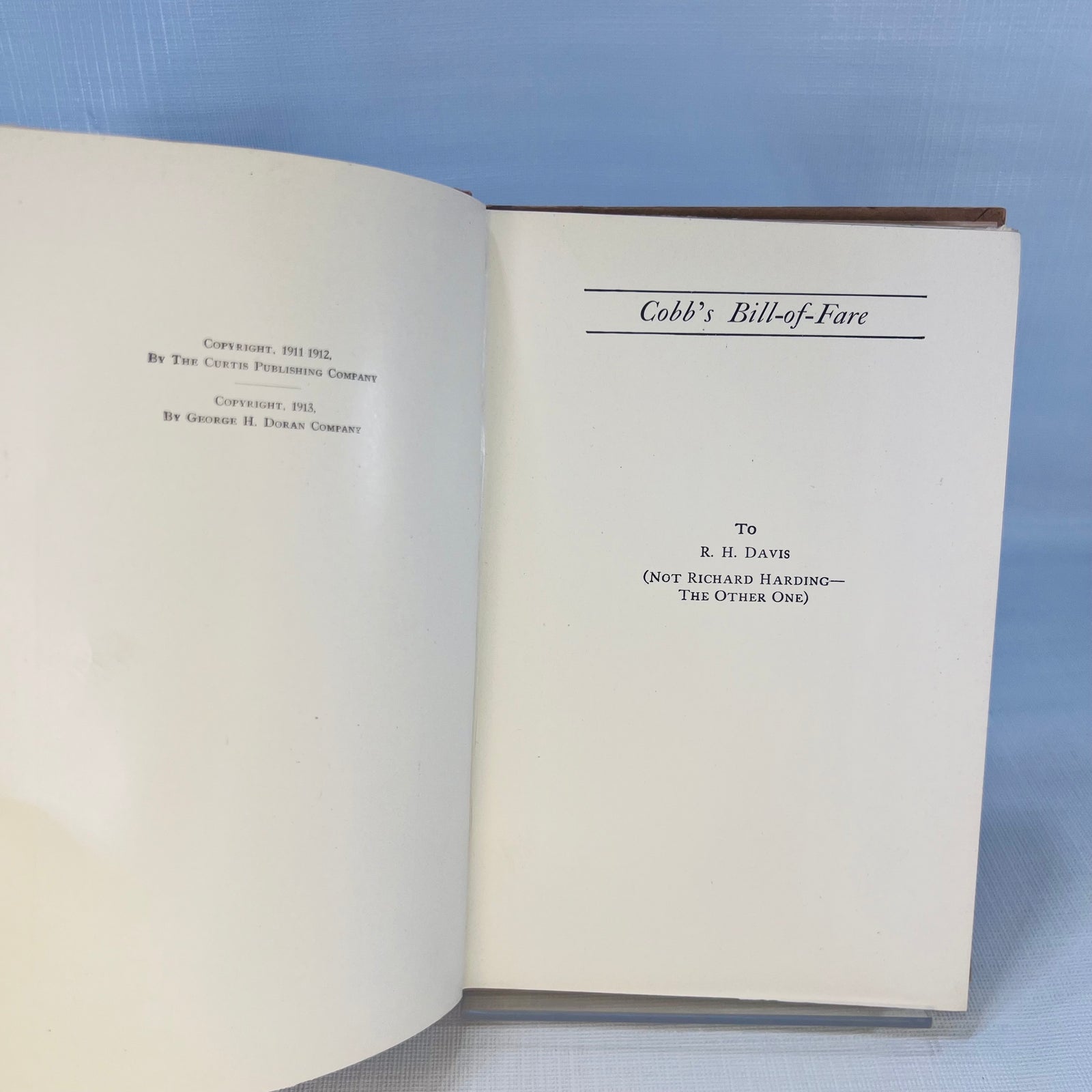 Cobb's Bill-of Fare by Irvin S. Cobb Illustrated by Peter Newell and James Preston 1913 George H. Doran Company