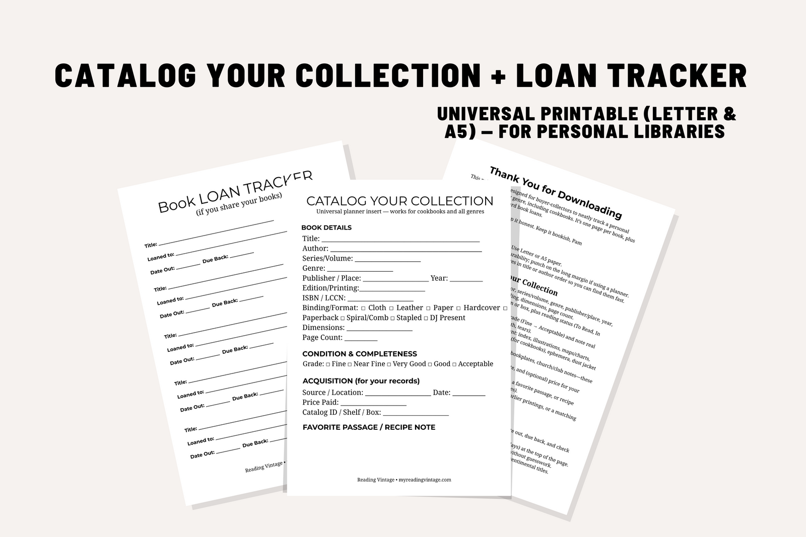 Catalog Your Collection + Loan Tracker — Printable PDF (Letter Goodnotes-Ready)