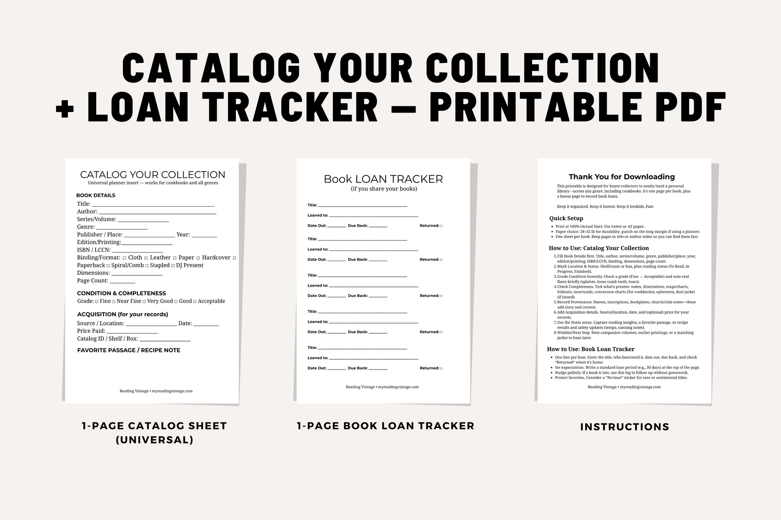 Catalog Your Collection + Loan Tracker — Printable PDF (Letter Goodnotes-Ready)