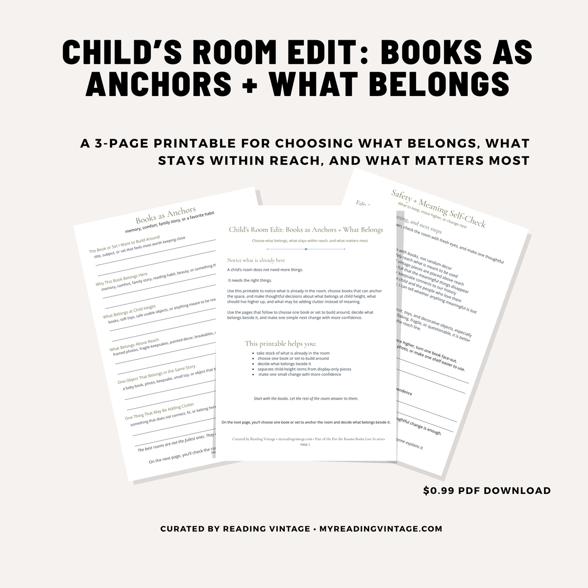 Child’s Room Edit: Books as Anchors + What Belongs PDF Printable
