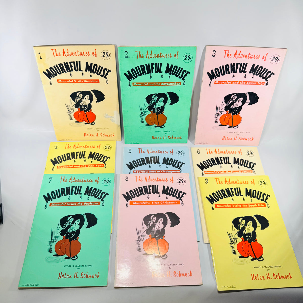 The Adventures of Mournful Mouse Books 1 to 9 by Helen H. Schmock 1963 Michigan Softcover Lot