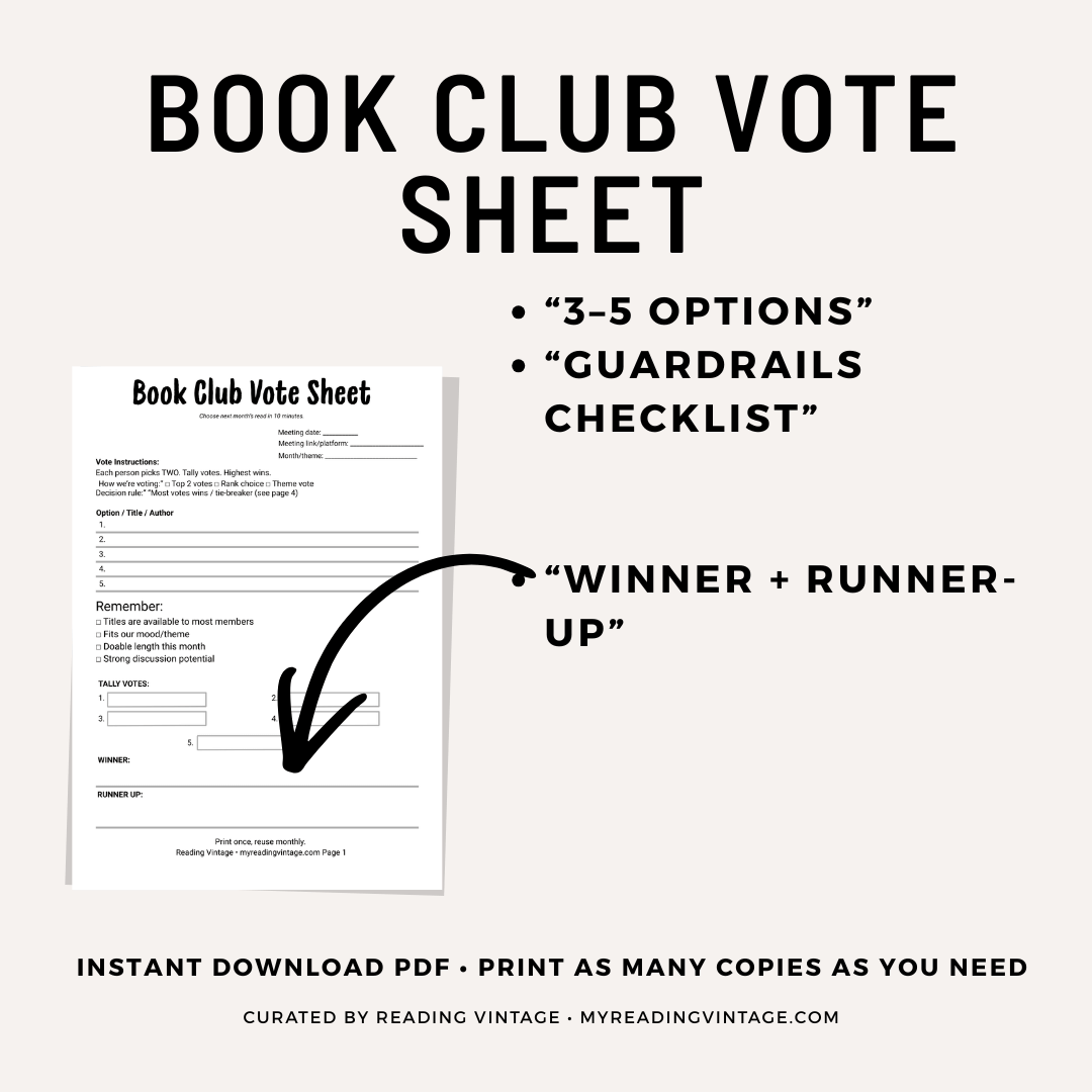 Chapter Book Voting Book Club in 10 Minutes Printable | Reading Vintage