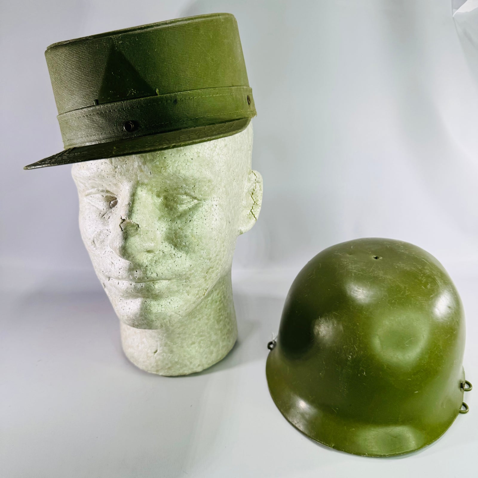 Cold War U.S. Army Aggressor Training Hat & Helmet Liner Set OPFOR Military Display Gear 1950s–1970s