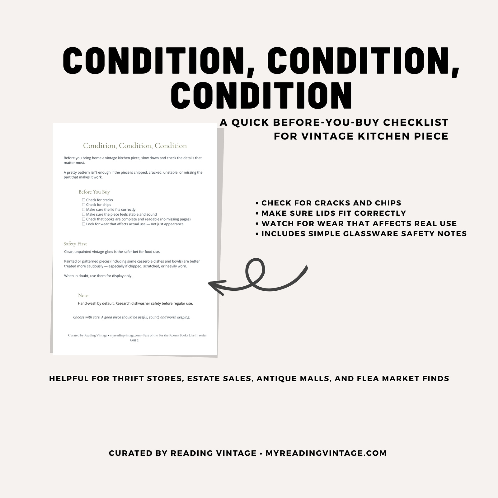 Useful Beauty: Kitchen Companion Checklist Printable PDF | Vintage Kitchen Shopping List & Condition Guide