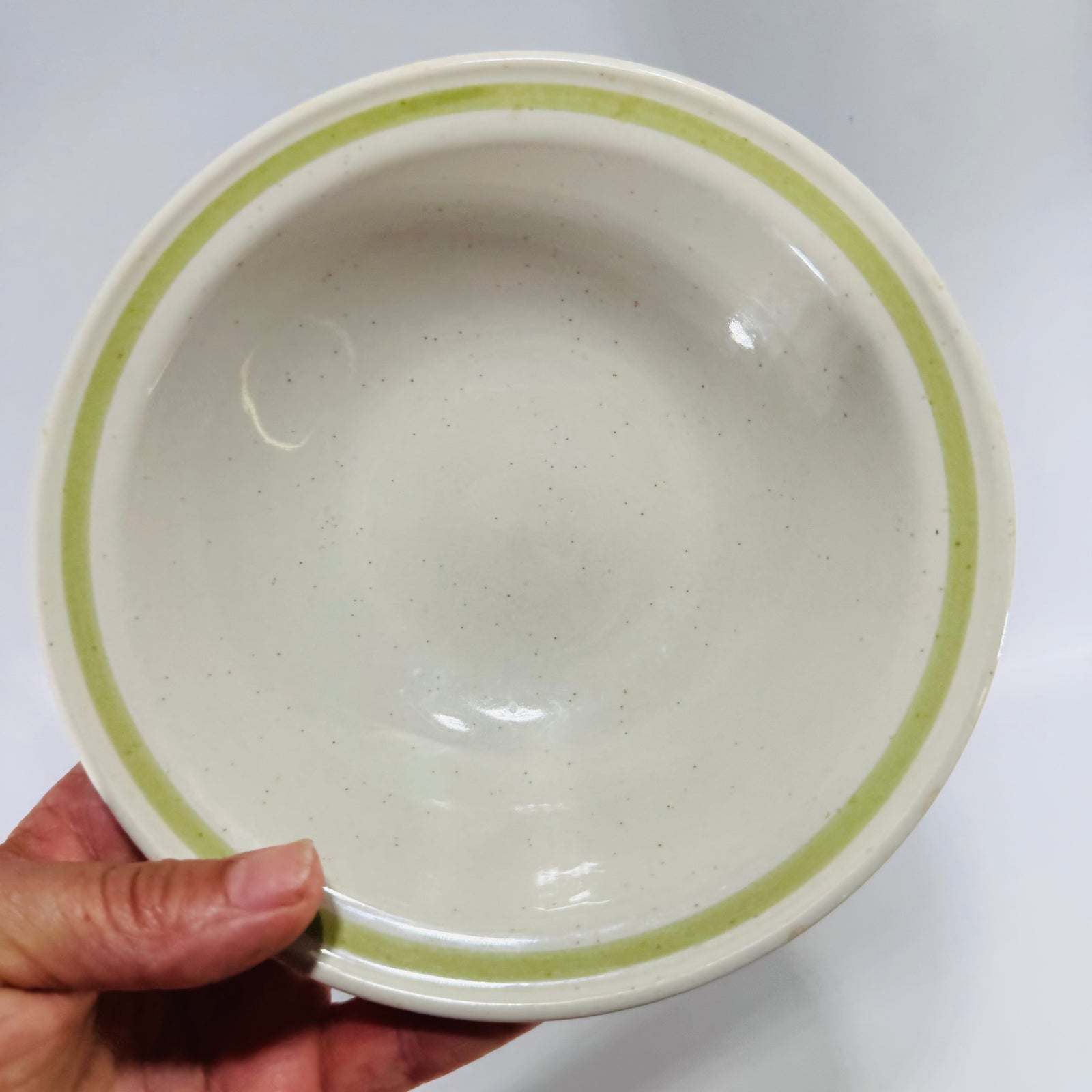 Country Casual Hand Painted Stoneware Bowl Green Rim Vintage Japan Dessert Fruit