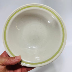 Country Casual Hand Painted Stoneware Bowl Green Rim Vintage Japan Dessert Fruit