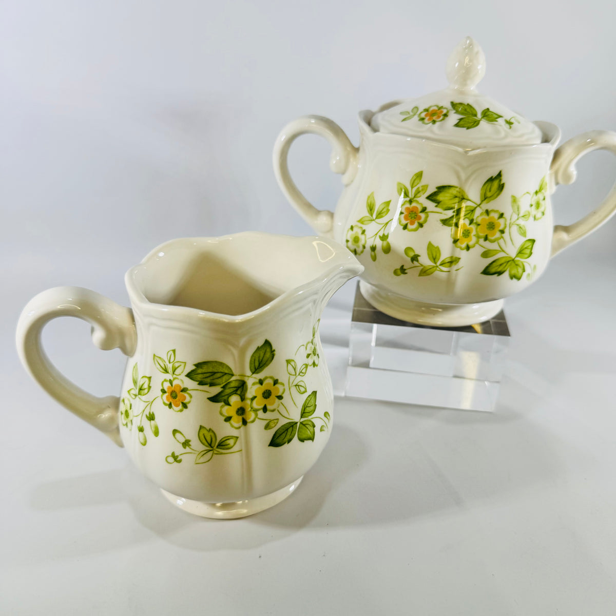 Petite Flora 4009 Ironstone Creamer Sugar Bowl Set 1970s Japan