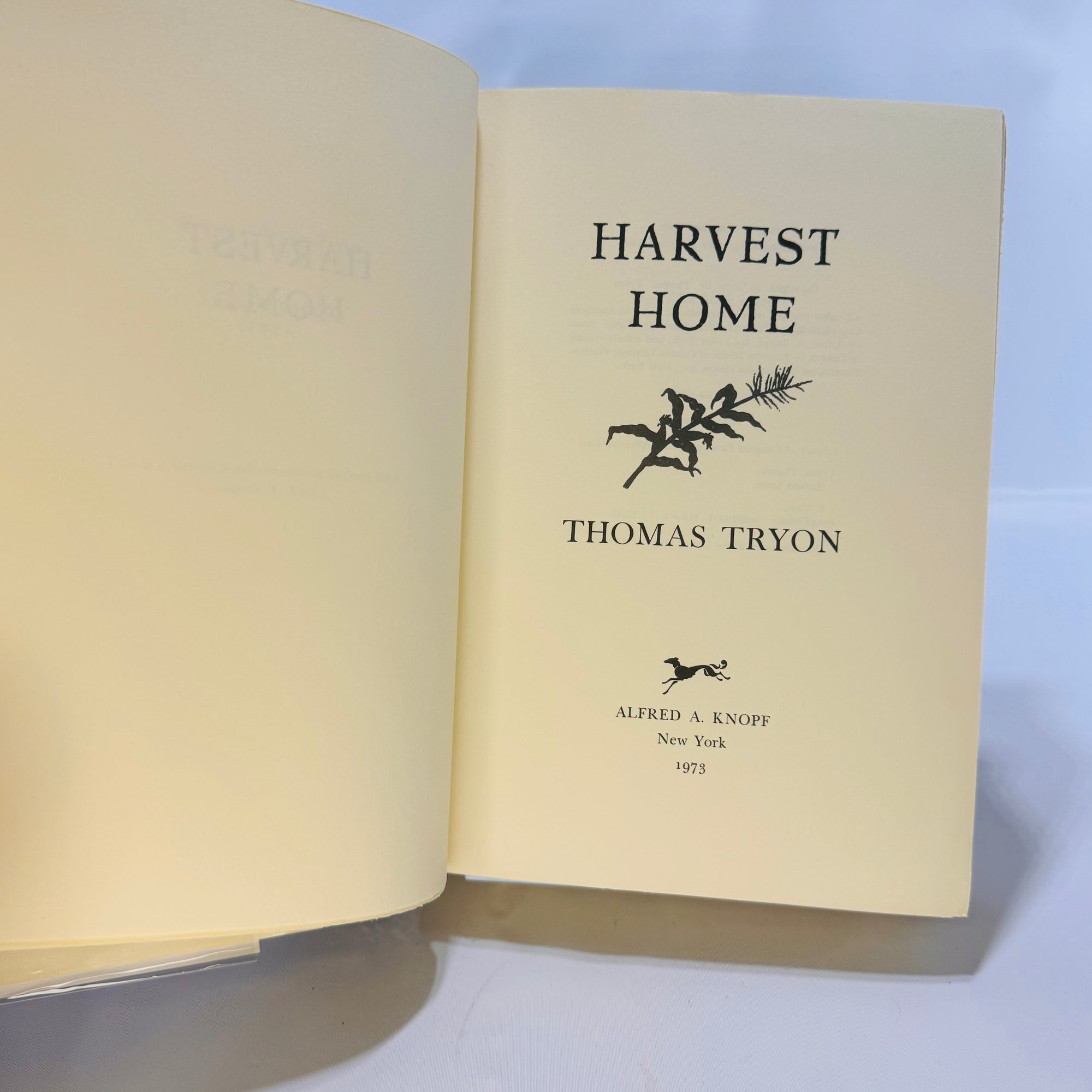 Harvest Home by Thomas Tryon 1973 First Edition  Alfred A. Knoff