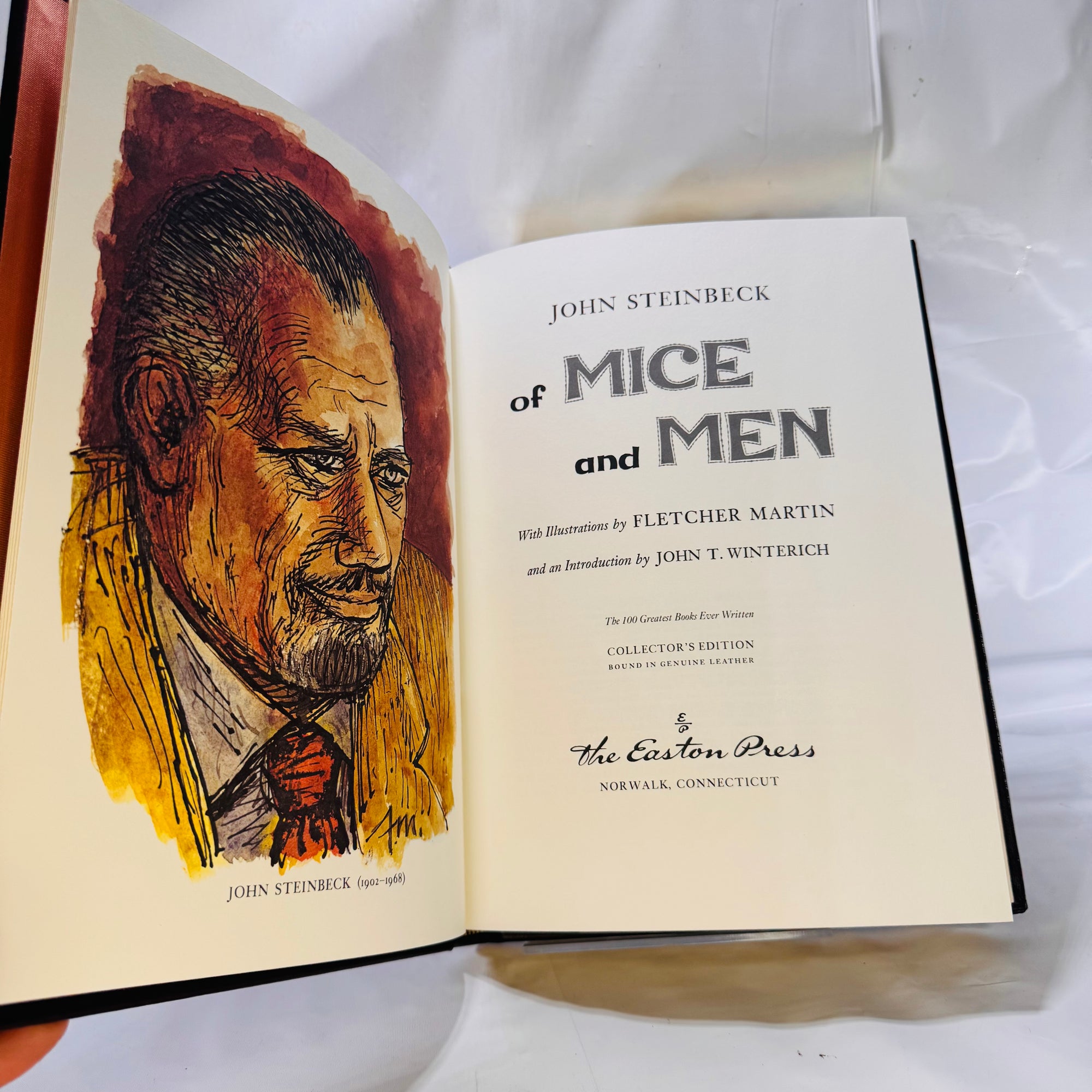 Of Mice and Men by John Steinbeck 1977 Vintage Classic Easton Press Color Illustrations Leather Bound Collectable Book Gold Gilt Pages