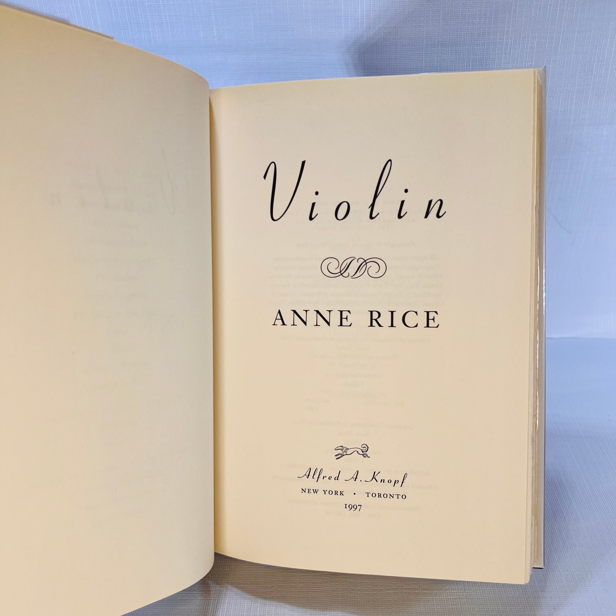 Violin a Novel by Anne Rice 1997 Alfred A. Knopf