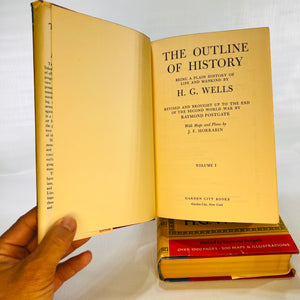 The Outline of History by H.G.Wells Garden City Books Two Volumes-Reading Vintage