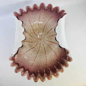 Italian Murano Art Glass Amethyst Aventurine Ruffled Bowl